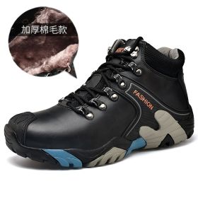 High quality Men's Hiking Shoes Outdoor High top Hunting Boots Men Genuine Leather Comfortable Trekking Boots (Color: Black Fur -A2027, size: 44)