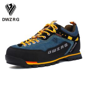 DWZRG Waterproof Hiking Shoes Mountain Climbing Shoes Outdoor Hiking Boots Trekking Sport Sneakers Men Hunting Trekking (Color: Blue Yellow, size: 43)