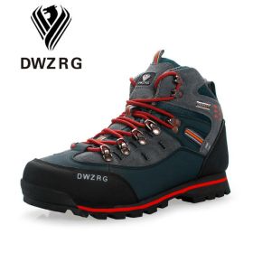 DWZRG Men Hiking Shoes Waterproof Leather Shoes Climbing & Fishing Shoes New Popular Outdoor Shoes Men High Top Winter Boots (Color: Dark Blue Red, size: 44)
