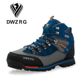 DWZRG Men Hiking Shoes Waterproof Leather Shoes Climbing & Fishing Shoes New Popular Outdoor Shoes Men High Top Winter Boots (Color: Gray Navy, size: 46)